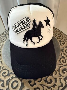 Black & White Snap Back Trucker Hat Trouble Maker